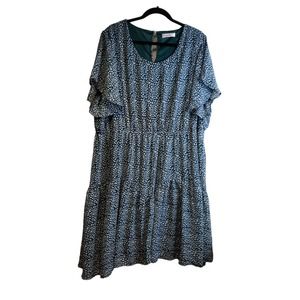 NEMIDOR WOMEN'S DRESS 24 LINED GREEN WHITE BOHO FIT N FLARE‎ SHORT BELL SLEEVE